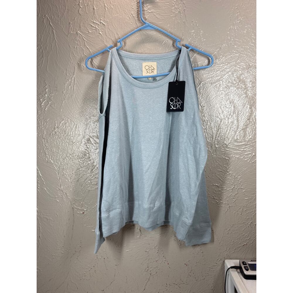Chaser Womens Cold Shoulder Round Neck Sweatshirt Blue Size Small NWT